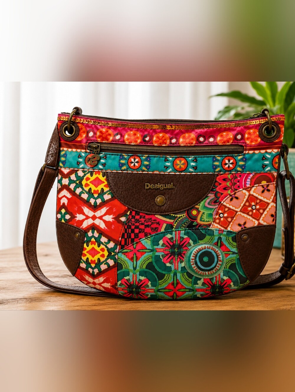 Desigual Patchwork Boho Multicolor Crossbody Bag Colorful Mosaic Print